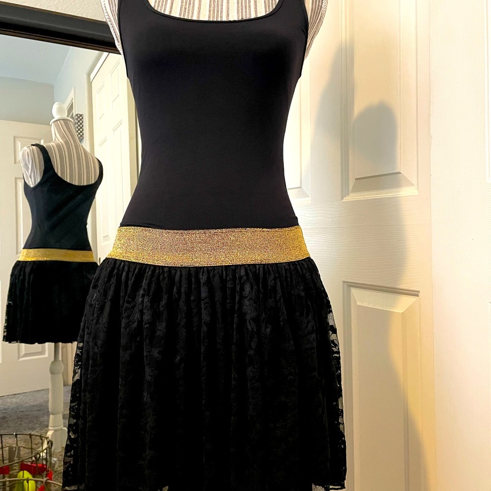 Bebe Ballerina Style Black and Gold Dress - Size P/S